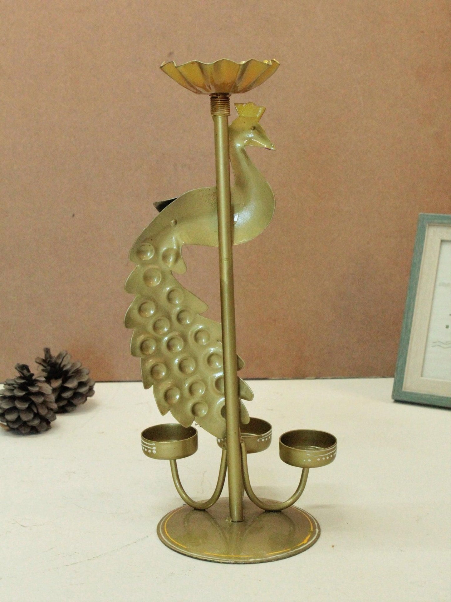 Peacock Metal T-Light Candelabra