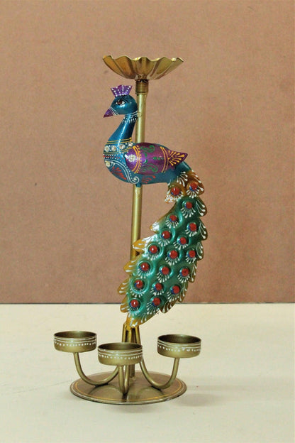 Peacock Metal T-Light Candelabra
