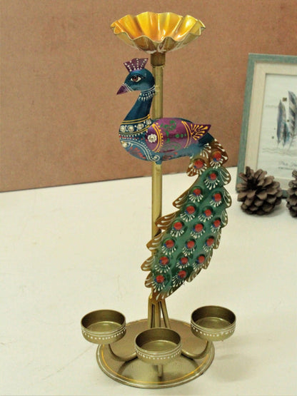 Peacock Metal T-Light Candelabra