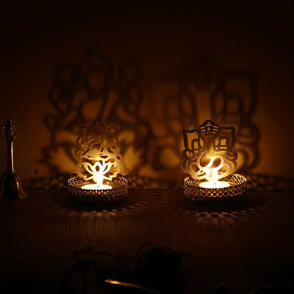 Shadow Casting Tea Light Holder – Ganesha & Laxmi