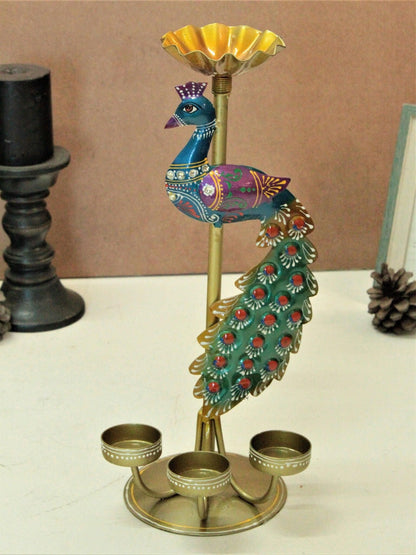 Peacock Metal T-Light Candelabra