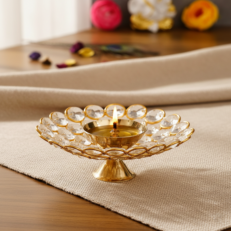 "Crystal Bloom" Brass & Crystal Diya