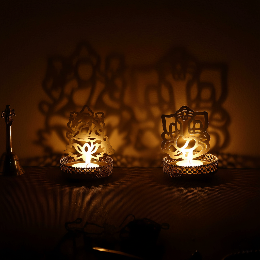 Shadow Casting Tea Light Holder – Ganesha & Laxmi