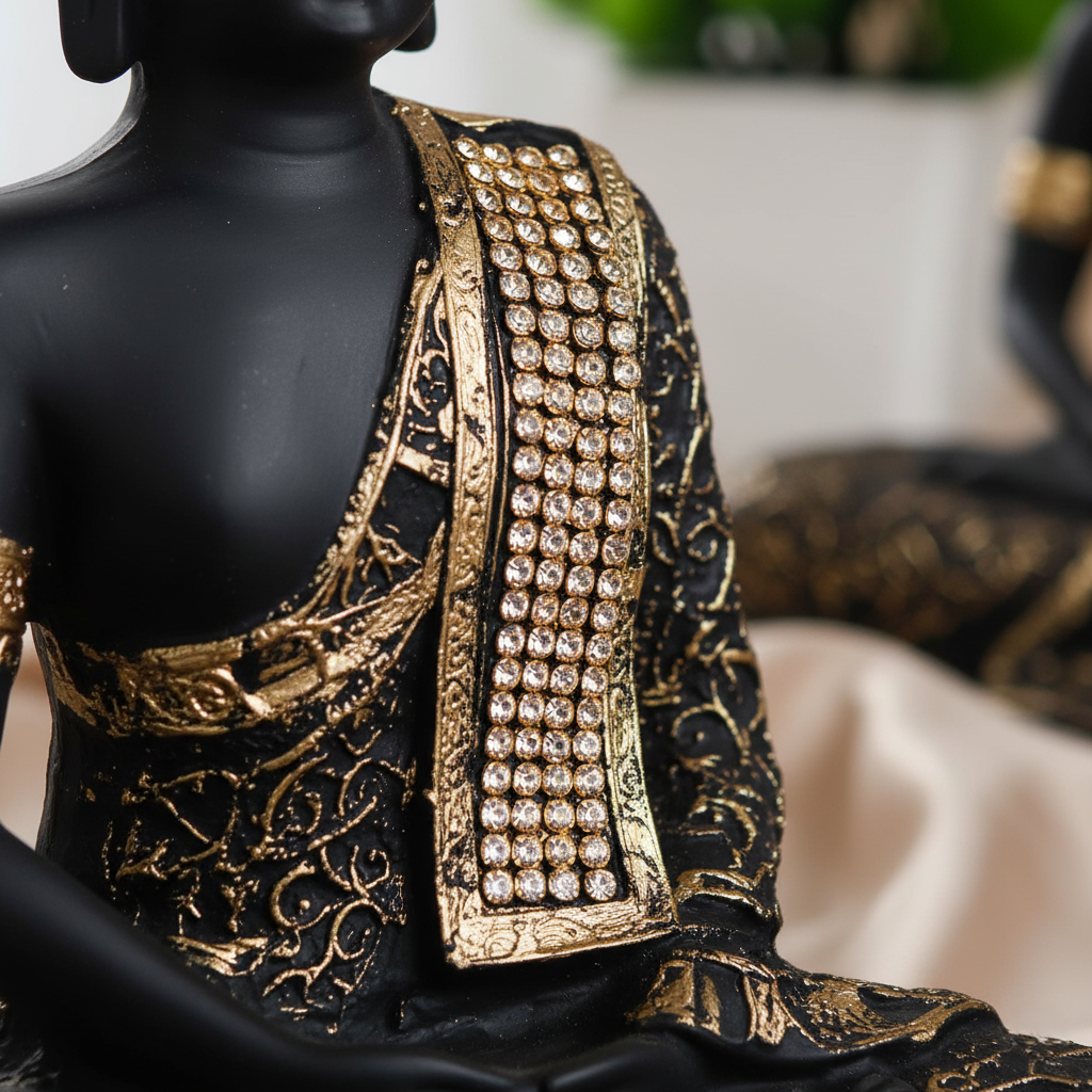eCraftIndia Black and Golden Meditating Lord Buddha Handcrafted Decorative Showpiece