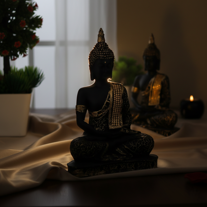 eCraftIndia Black and Golden Meditating Lord Buddha Handcrafted Decorative Showpiece