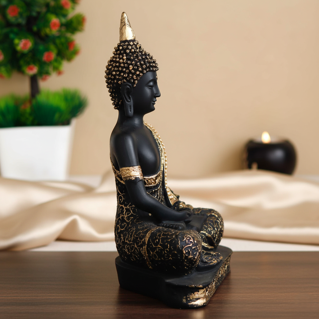 eCraftIndia Black and Golden Meditating Lord Buddha Handcrafted Decorative Showpiece