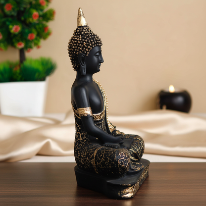 eCraftIndia Black and Golden Meditating Lord Buddha Handcrafted Decorative Showpiece
