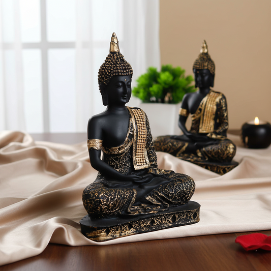 eCraftIndia Black and Golden Meditating Lord Buddha Handcrafted Decorative Showpiece